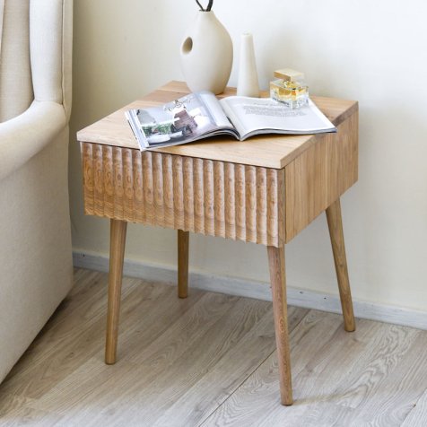 FLUTED FIFTIES OAK BEDSIDE TABLE