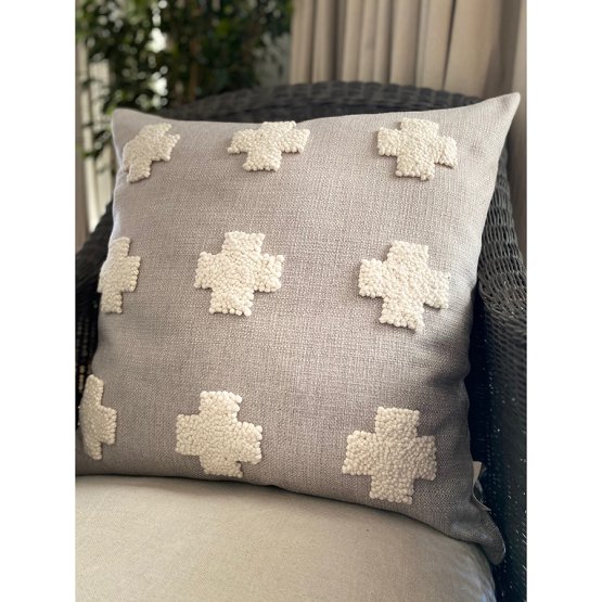 NATURAL PUNCH NEEDLE CROSSES CUSHION COVER