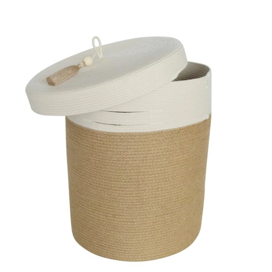 JUTE AND COTTON ROPE LIDDED LAUNDRY BASKET
