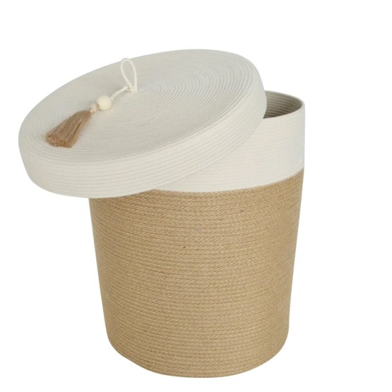 JUTE AND COTTON ROPE LIDDED LAUNDRY BASKET