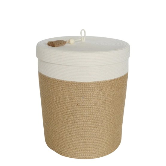 JUTE AND COTTON ROPE LIDDED LAUNDRY BASKET