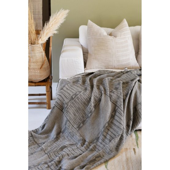 BARK ON NATURAL LINEN COTTON BLEND BONGOLAN BED THROW
