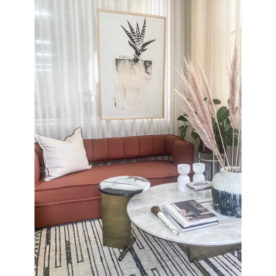 MARBLE TOP BRASS LEG SIDE TABLE