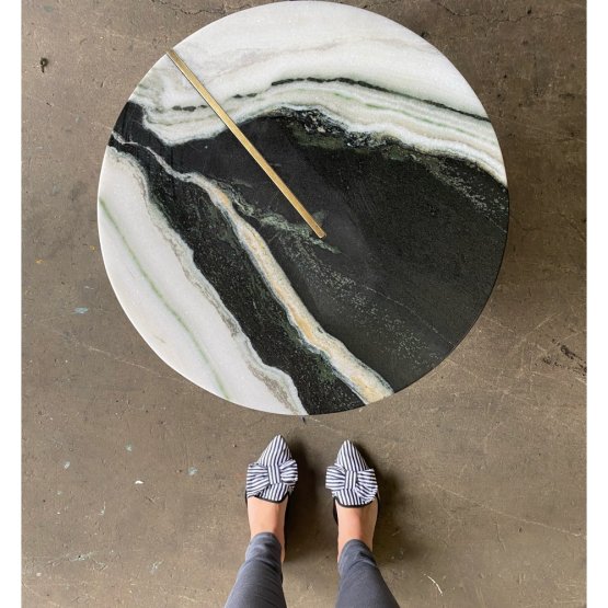 PANDA WHITE MARBLE TOP BRASS LEG COFFEE TABLE