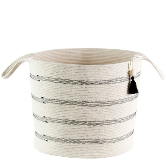 BLACK STRIPED COTTON ROPE MEDIUM FLOOR BASKET