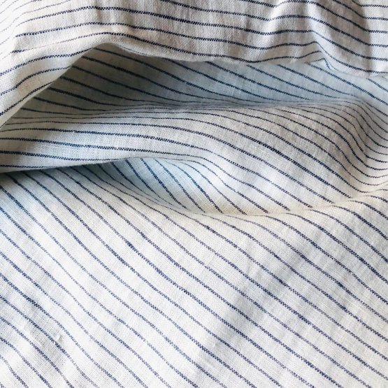 NAVY PINSTRIPE LINEN DUVET COVER
