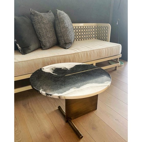 PANDA WHITE MARBLE TOP BRASS LEG COFFEE TABLE