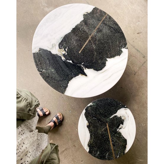 PANDA WHITE MARBLE TOP BRASS LEG COFFEE TABLE