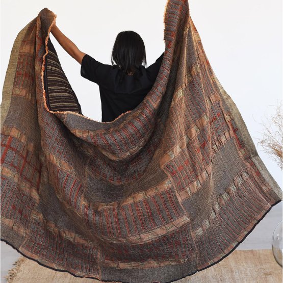 GOLD AND COPPER METALLIC BONGOLAN COTTON LINEN THROW